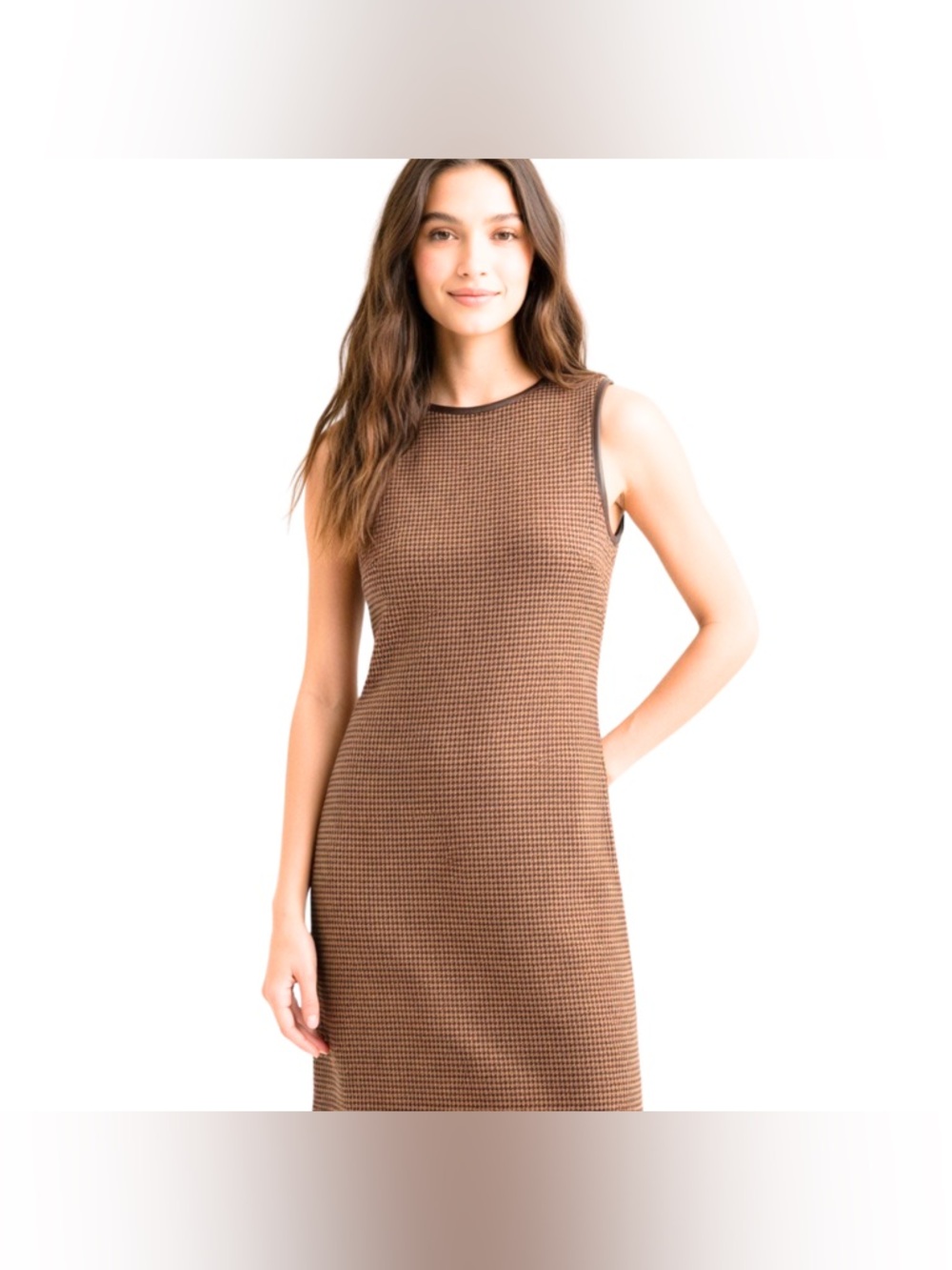 Lauren Ralph Lauren Merino Wool Cashmere Lambswool Sweater Dress L Leather Trim